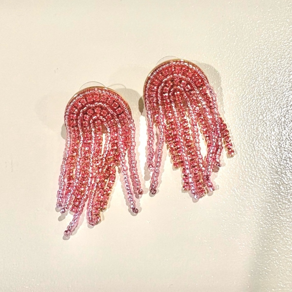 Pink Rhinestone Earrings - Picture 1 of 4